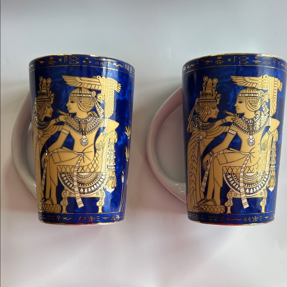 Elegant Egyptian Blue and Gold Themed Mugs